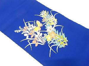 塩瀬　手描き　蝶に草花模様　刺繍　名古屋帯